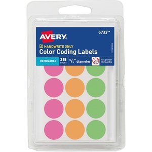 Avery Color-Coding Removable Labels, 3/4 Inch Round Labels, Assorted Neon Colors, Non-Printable, 315 Dot Stickers Total (6733)(11 340 labels)
