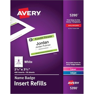 Avery Customizable Name Badge Inserts, 2.25″ x 3.5″, White, 400 Printable Name Tag Inserts (5390)(3-1/2 in. X 2-1/4 in. (Pack of 5))