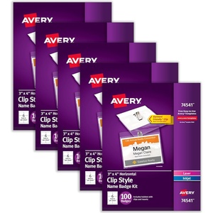 Avery Customizable Name Badges, Clip Style, 3″ x 4″, Clear Name Tag Holders, White Laser/Inkjet Printable Inserts, 50 Total (74536)(500 badges & inserts)