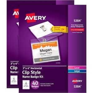 Avery Customizable Name Badges, Clip Style, 3″ x 4″, Clear Name Tag Holders, White Laser/Inkjet Printable Inserts, 50 Total (74536)(80 badges & inserts)