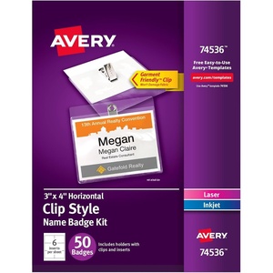 Avery Customizable Name Badges, Clip Style, 3″ x 4″, Clear Name Tag Holders, White Laser/Inkjet Printable Inserts, 50 Total (74536)(name badges & holders)