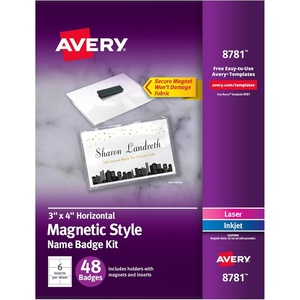 Avery Customizable Name Badges, Magnet Style, 3″ x 4″, Clear Name Tag Holders, White Laser/Inkjet Printable Inserts, 48 Total (8781)(One Size)