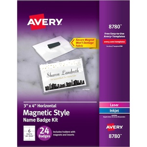 Avery Customizable Name Badges, Magnet Style, 3″ x 4″, Clear Name Tag Holders, White Laser/Inkjet Printable Inserts, 48 Total (8781)(True)