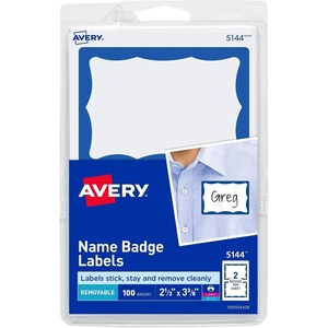 Avery Customizable Name Tags, 2-1/3″ x 3-3/8″, White with Blue Border, 6 Packs of 100, 600 Removable Name Badges Total (44144)(Blue Border)