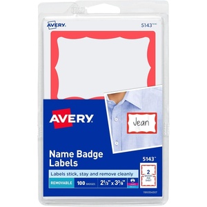Avery Customizable Name Tags, 2-1/3″ x 3-3/8″, White with Blue Border, 6 Packs of 100, 600 Removable Name Badges Total (44144)(Red Border)