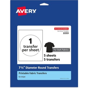 Avery Dark Transfer Paper for T-Shirts, 7.5″ Diameter Pre Die-Cut Iron-On Circle Transfers, Print-to-the-Edge, 5 Sheets of Heat Transfer Paper, 5 Total (02233)(7.5″)