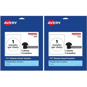 Avery Dark Transfer Paper for T-Shirts, 7.5″ Diameter Pre Die-Cut Iron-On Circle Transfers, Print-to-the-Edge, 5 Sheets of Heat Transfer Paper, 5 Total (02233)(7.5″ (Pack of 2))