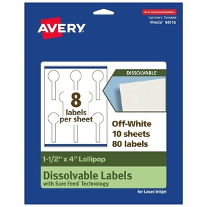 Avery Dissolvable Lollipop Labels, Sure Feed Technology, 1.5″ x 4″, Matte White, Print-to-The-Edge, Laser/Inkjet Printable, 40 Labels Total(80 labels)
