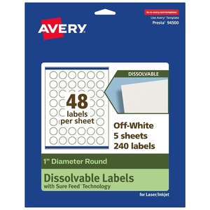 Avery Dissolvable Round Labels, Sure Feed Technology, 1″ Diameter, Matte White, Print-to-The-Edge, Laser/Inkjet Printable, 1200 Labels Total(240 labels)