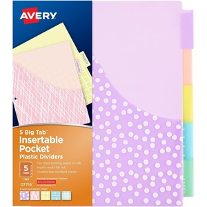Avery Dividers for 3 Ring Binders, 5 Tab Plastic Binder Dividers, Pockets, Insertable Big Tabs, Pastel Classic Designs, Extend Beyond Sheet Protectors, 3 Sets (11255)(5 tab)