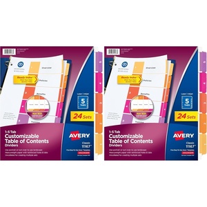 Avery Dividers for 3 Ring Binders, 5 Tabs per Set, Customizable Table of Contents, Multicolor Tabs, Great for Organizing High-Volume Reports, Projects, and More (24 Sets of 11167)(5 tabs (Pack of 2))