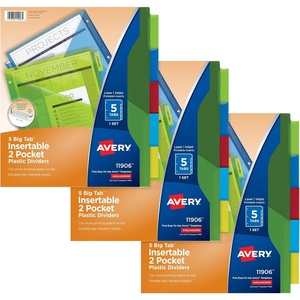 Avery Dividers for 3 Ring Binders, 5-Tab Sets, Two-Pocket Plastic Binder Dividers with Tabs, Multicolor, 3 Sets (71906)(0)