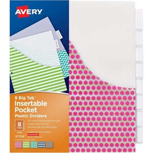 Avery Dividers for 3 Ring Binders, 8 Tab Plastic Binder Dividers, Pockets, Insertable Big Tabs, Vibrant Geometric Patterns, Extend Beyond Sheet Protectors, 1 Set (07709)