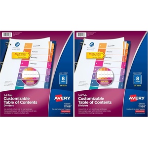 Avery Dividers for 3 Ring Binders, 8 Tabs per Set, Customizable Table of Contents, Multicolor Tabs, Great for Organizing High-Volume Reports, Projects, and More (24 Sets of 11168)(True (Pack of 2))