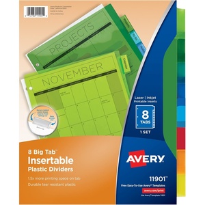 Avery Dividers for 3 Ring Binders, 8-Tab Plastic Binder Dividers, Insertable Big Tabs, Multicolor (24 Sets of 11901)
