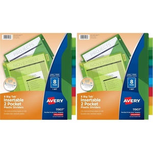 Avery Dividers for 3 Ring Binders, 8-Tab Sets, Two-Pocket Plastic Binder Dividers with Tabs, Multicolor, 1 Set (11907)(8 Tab (Pack of 2))