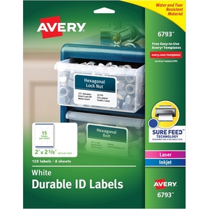 Avery Durable ID Labels, Permanent Adhesive, 2 x 2-5/8, Pack of 120 (6793), White(2 In. X 2-5/8 In.)