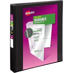 Avery Durable View 3 Ring Binder, 1 Inch Slant Rings, 250-Sheet Capacity, DuraHinge, 1.4 Inch Wide Spine, Customizable Clear Covers and Spine, 1 Black Binder (17011)(1″)
