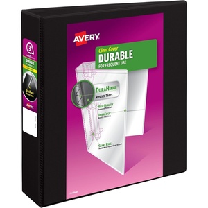 Avery Durable View 3 Ring Binder, 1 Inch Slant Rings, 250-Sheet Capacity, DuraHinge, 1.4 Inch Wide Spine, Customizable Clear Covers and Spine, 1 Black Binder (17011)(3″)