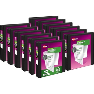 Avery Durable View 3 Ring Binder, 1/2 Inch Slant Rings, 12 Black Binders (17001)(1.5″)