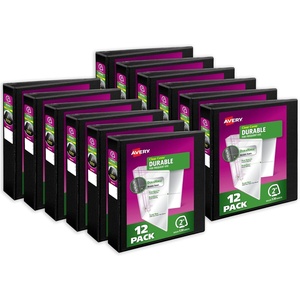 Avery Durable View 3 Ring Binder, 1/2 Inch Slant Rings, 12 Black Binders (17001)(2″)
