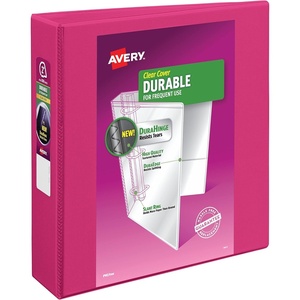 Avery Durable View 3 Ring Binder, 2 Inch Slant Rings, 2.8 Inch Wide Spine, Customizable Clear Cover, Ideal for School, Office, and Home Organization, 1 Pink Binder (17836)(2″)