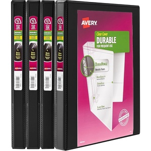 Avery Durable View 3 Ring Binder, 2 Inch Slant Rings, 4 Black Binders (17031)(0.5″)