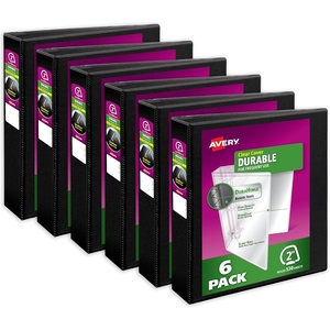 Avery Durable View 3 Ring Binders, 2 Inch Slant Rings, 530-Sheet Capacity, DuraHinge, 2.8 Inch Wide Spine, Customizable Clear Cover and Spine, Black Binders (6-Pack of 17031)
