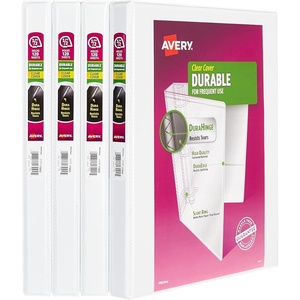 Avery Durable View 3 Ring Binders for Home, School Supplies, Office, or Organization Needs, 1″ Slant Ring, 4 Pack White Binders (17575)(0.5″)