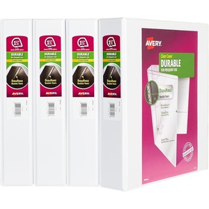Avery Durable View 3 Ring Binders for Home, School Supplies, Office, or Organization Needs, 1″ Slant Ring, 4 Pack White Binders (17575)(1.5″)