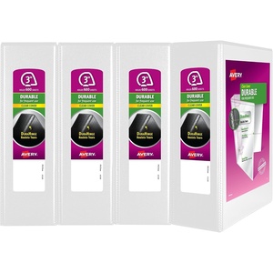 Avery Durable View 3 Ring Binders for Home, School Supplies, Office, or Organization Needs, 1″ Slant Ring, 4 Pack White Binders (17575)(3″)