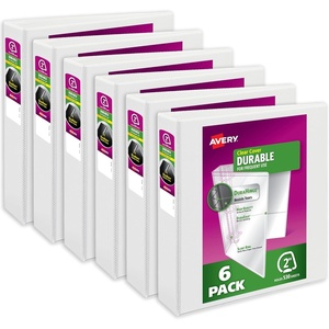 Avery Durable View 3 Ring Binders for Home, School Supplies, Office, or Organization Needs, 2″ Slant Ring, 6 Pack White Binders (17032)
