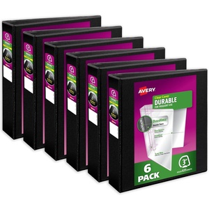 Avery Durable View Binders, 3 Inch One Touch Slant Rings, Black, Holds 8-1/2″ x 11″ Paper, 635 Sheet Capacity, 3.5″ Wide Spine, Great for Organizing Reports & Projects (6-Pack of 17041)(3″)