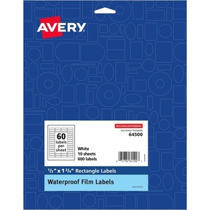 Avery Durable Waterproof Oil-Resistant Film Labels with Sure Feed Technology, 0.5″ x 1.75″, Laser/Pigment-Inkjet, 600 Labels (64500)