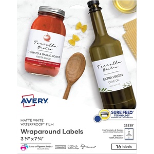 Avery Durable Waterproof Wraparound Rectangle Labels with Sure Feed Technology, 3.25″ x 7.75″, Matte White, Laser/Pigment-Inkjet, 16 Customizable Labels (22835)(One Size (Pack of 5))