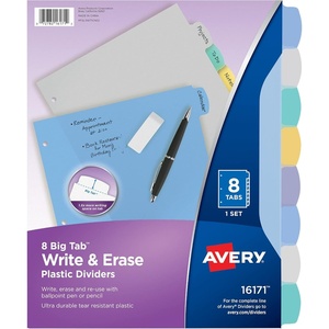 Avery® Durable Write-On Plastic Dividers with Erasable Tabs,11″ x 8 1/2″, Multicolor, 8 Tabs(24 Sets)
