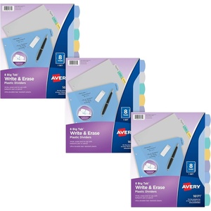 Avery® Durable Write-On Plastic Dividers with Erasable Tabs,11″ x 8 1/2″, Multicolor, 8 Tabs(3 Sets)