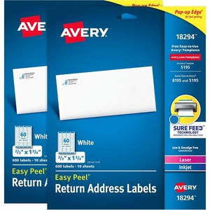 Avery Easy Peel Address Labels, Sure Feed, Permanent, White, 2/3″ x 1-3/4″, 2 Pack, 1,200 Labels Total (32133)