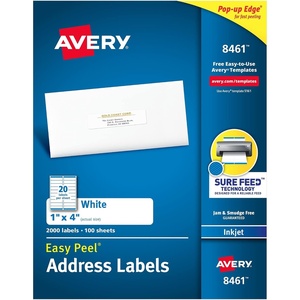 Avery Easy Peel Printable Address Labels, Sure Feed Technology, 1″ x 4″, White, 2,000 Blank Mailing Labels (08461)(1 in. x 4 in.)