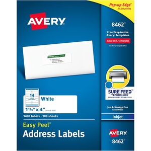 Avery Easy Peel Printable Address Labels, Sure Feed Technology, 1-1/3″ x 4″, White, 1,400 Blank Mailing Labels (08462)(One Size)