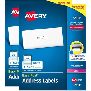 Avery Easy Peel Printable Address Labels with Sure Feed, 1″ x 2-5/8″ Customizable Stickers, White, 15,000 Blank Mailing Labels, Great for Mailing, Shipping, and More (2-Pack of 5960)