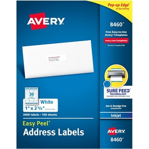 Avery Easy Peel Printable Address Labels with Sure Feed, 1″ x 2-5/8″ Customizable Stickers, White, 3,000 Blank Mailing Labels, Great for Mailing, Shipping, and More (8460)