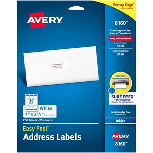 Avery Easy Peel Printable Address Labels with Sure Feed, 1″ x 2-5/8″ Customizable Stickers, White, 750 Blank Mailing Labels, Great for Mailing, Shipping, and More (8160)