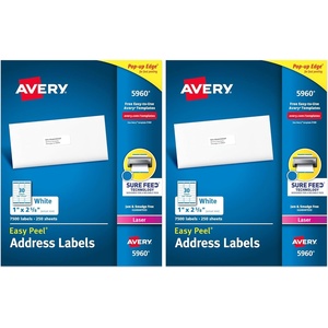 Avery Easy Peel Printable Address Labels with Sure Feed, 1″ x 2-5/8″ Customizable Stickers, White, 7,500 Blank Mailing Labels, Great for Mailing, Shipping, and More (5960)(1″ x 2 5/8″ (Pack of 2))