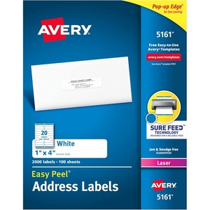 Avery Easy Peel Printable Address Labels with Sure Feed, 1″ x 4″, White, 5,000 Blank Mailing Labels (05961)(1 inch x 4 inch)