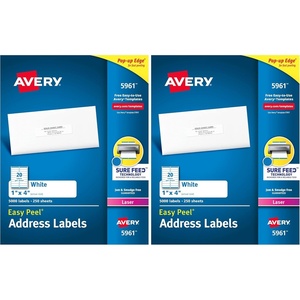 Avery Easy Peel Printable Address Labels with Sure Feed, 1″ x 4″, White, 5,000 Blank Mailing Labels (05961)(1 inch x 4 inch (Pack of 2))