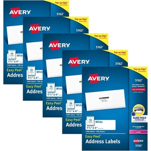 Avery Easy Peel Printable Address Labels with Sure Feed, 1-1/3″ x 4″, White, 1,400 Blank Mailing Labels for Laser Printers (5162)(1-1/3 in x 4 in (Pack of 5))