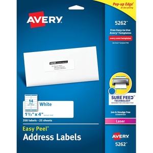 Avery Easy Peel Printable Address Labels with Sure Feed, 1-1/3″ x 4″, White, 1,400 Blank Mailing Labels for Laser Printers (5162)(1-1/3 x 4)