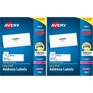 Avery Easy Peel Printable Address Labels with Sure Feed, 1-1/3″ x 4″, White, 1,400 Blank Mailing Labels for Laser Printers (5162)(1-1/3″ x 4″ (Pack of 2))