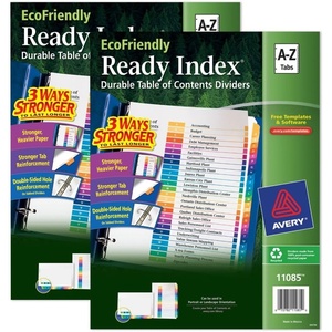 Avery Eco-Friendly Ready Index A-Z Dividers for 3 Ring Binders, 26-Tab Sets, Multicolor, 2 Binder Divider Sets (01739)